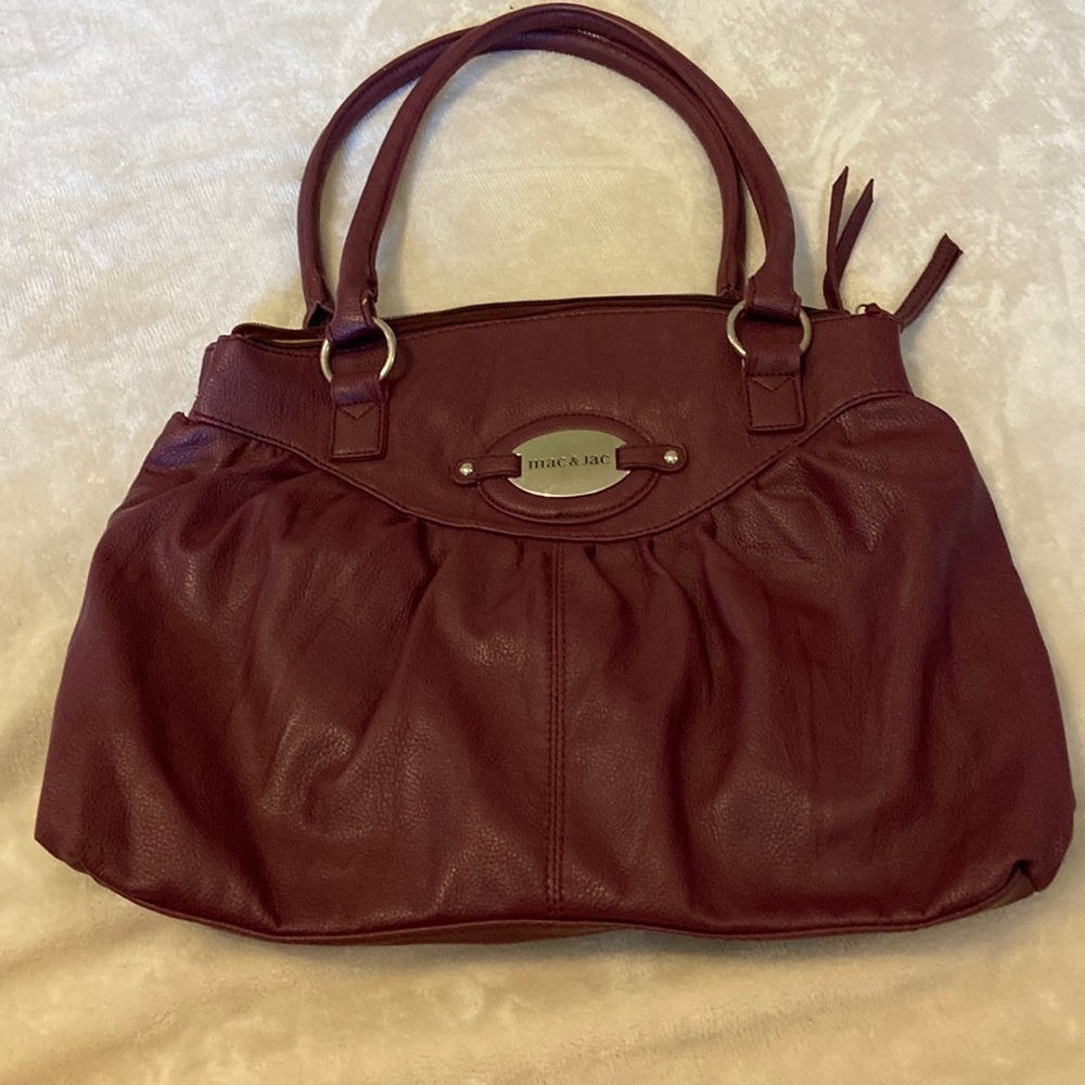 Great Satchel Handbag Mac&Jac, Deep Purple/wine color, vegan leather